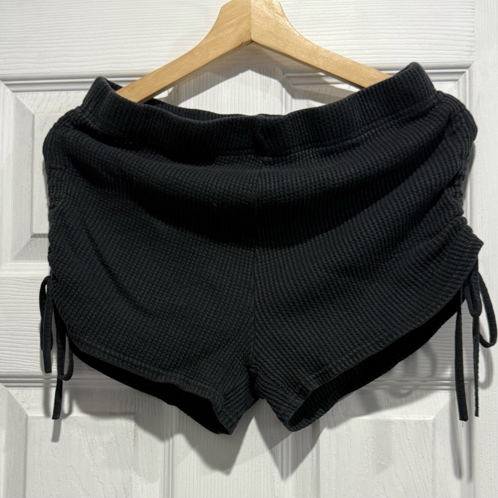 Black Waffle Knit Shorts
